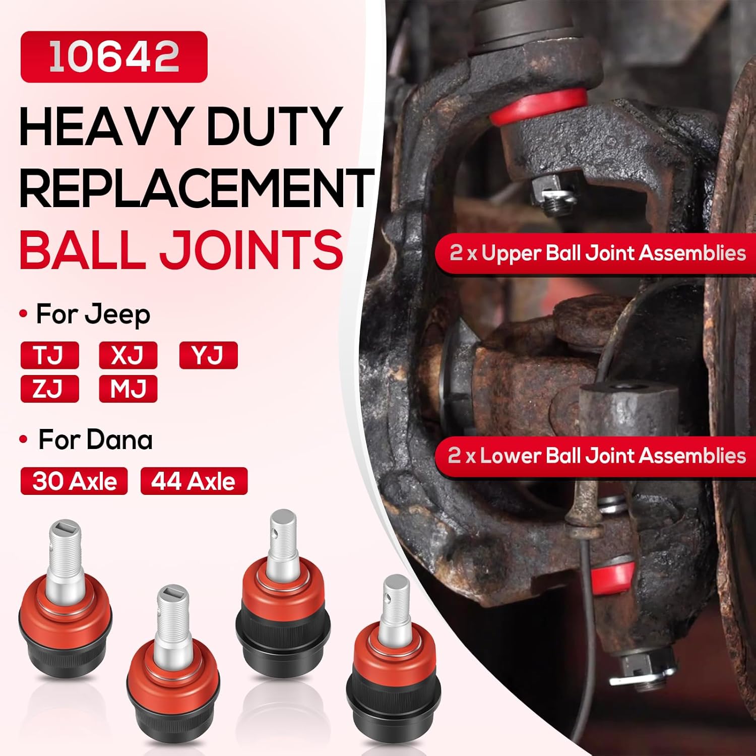 YUANKAI 10642 Heavy Duty Replacement Ball Joints Fit for Jeep TJ/XJ/YJ/ZJ/MJ, for Dana 30 & 44 Axles