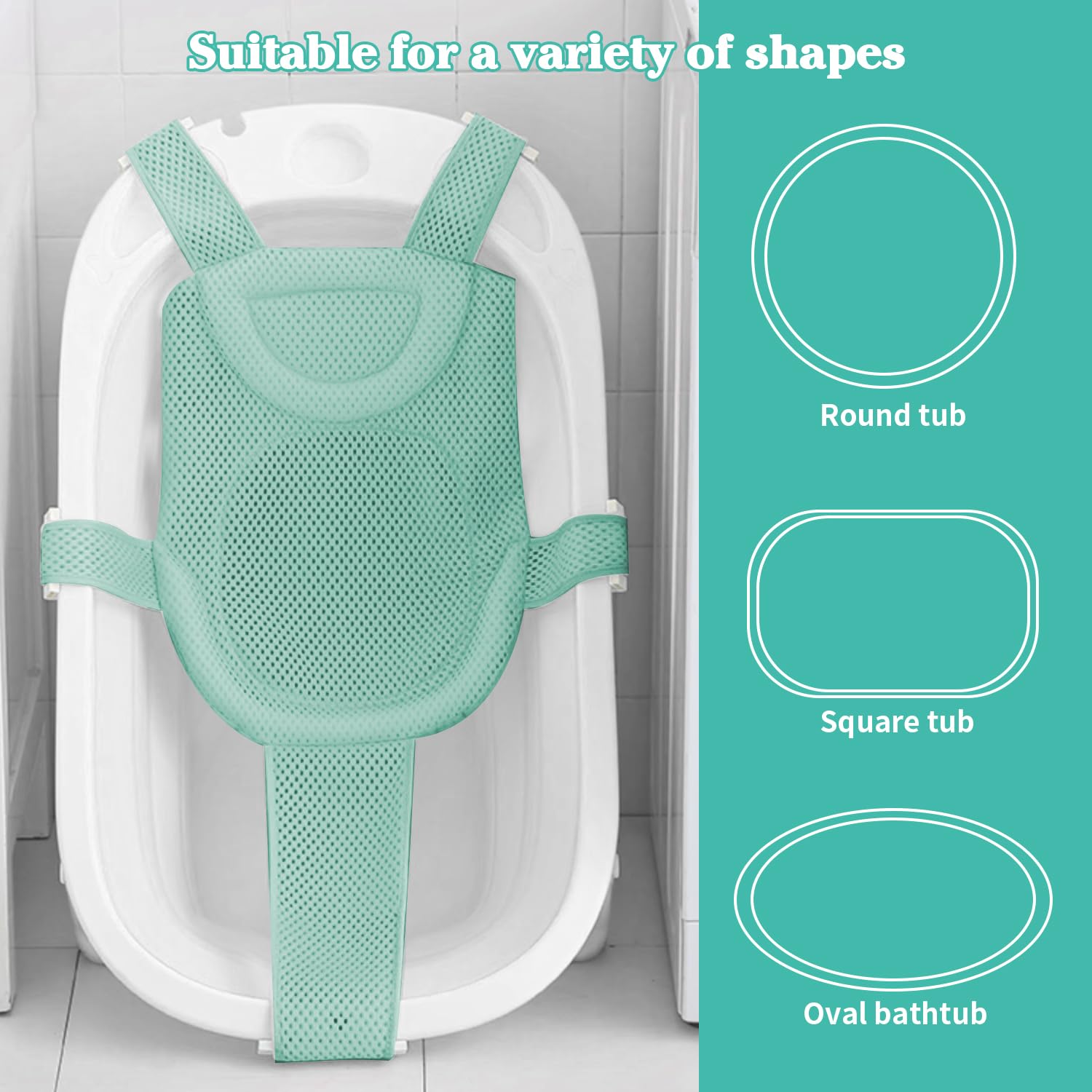 Filet Bain BéBé D'Insertion Baignoires, SièGe Douche Nouveau-Né Maille Confortable Tout-Petits Accessoires AntidéRapant Poche Plateau Vert Clair Tapis S'Assoient Nouveau-Né, 1 PièCe