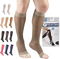 Vista 17 de Truform - Calcetines de compresión traslúcidos, 15-20 mmHg, para mujer, hasta la rodilla, puntera abierta, 20 Denier, color nude, talla 2XL