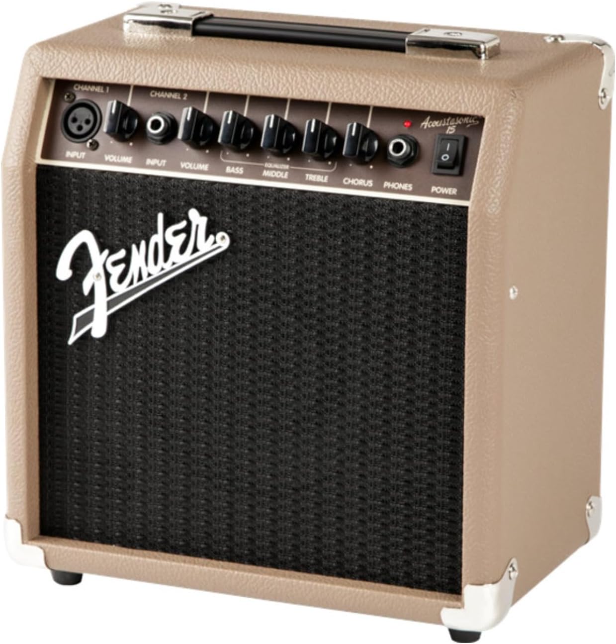 Fender Acoustasonic Guitar Amp for Acoustic Guitar, 15 Watts, with 2-Year Warranty 6 Inch Speaker, Dual Front-Panel inputs, 11.5Hx11.19Wx7.13D Inches, Tan