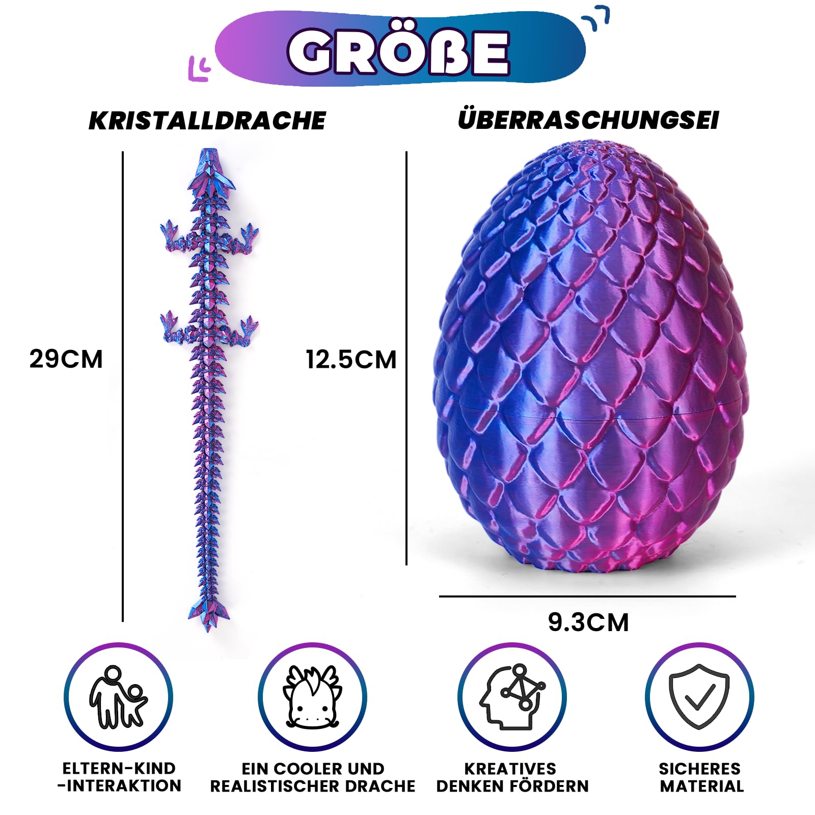 3D-Gedruckter Drache (28,5 cm) mit Drachenei – Ostern Spielzeug und Deko, Ostergeschenke Kinder, Laserviolett - 5