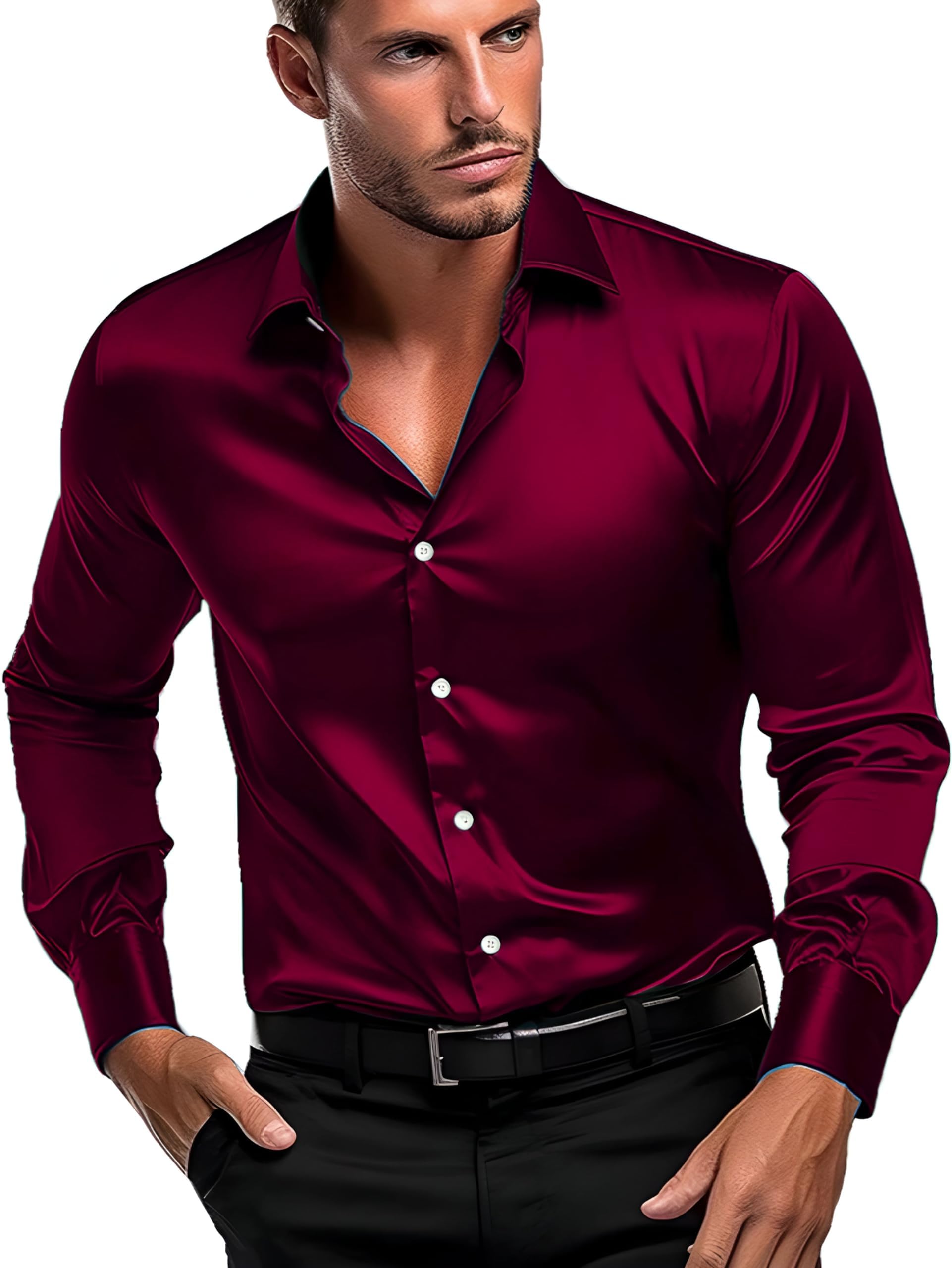 babirusa Men's Satin Full Long Sleeve with Solid Button Down Regular Fit Collared Neck and Standard Length Shirt (Satin-FS-$Parent)-picture-27