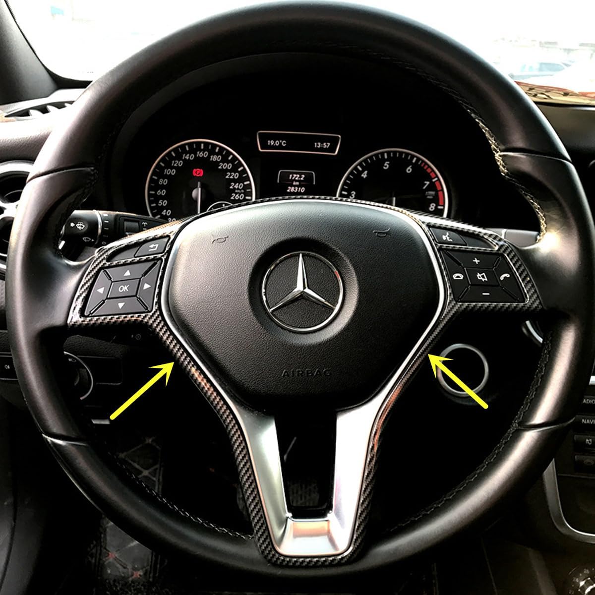 ZiWen Interior Trims Steering Wheel Cover Accessories for Mercedes-Benz CLA CLS GLA GLK A B C E Class (Carbon Fiber Print, Style C)