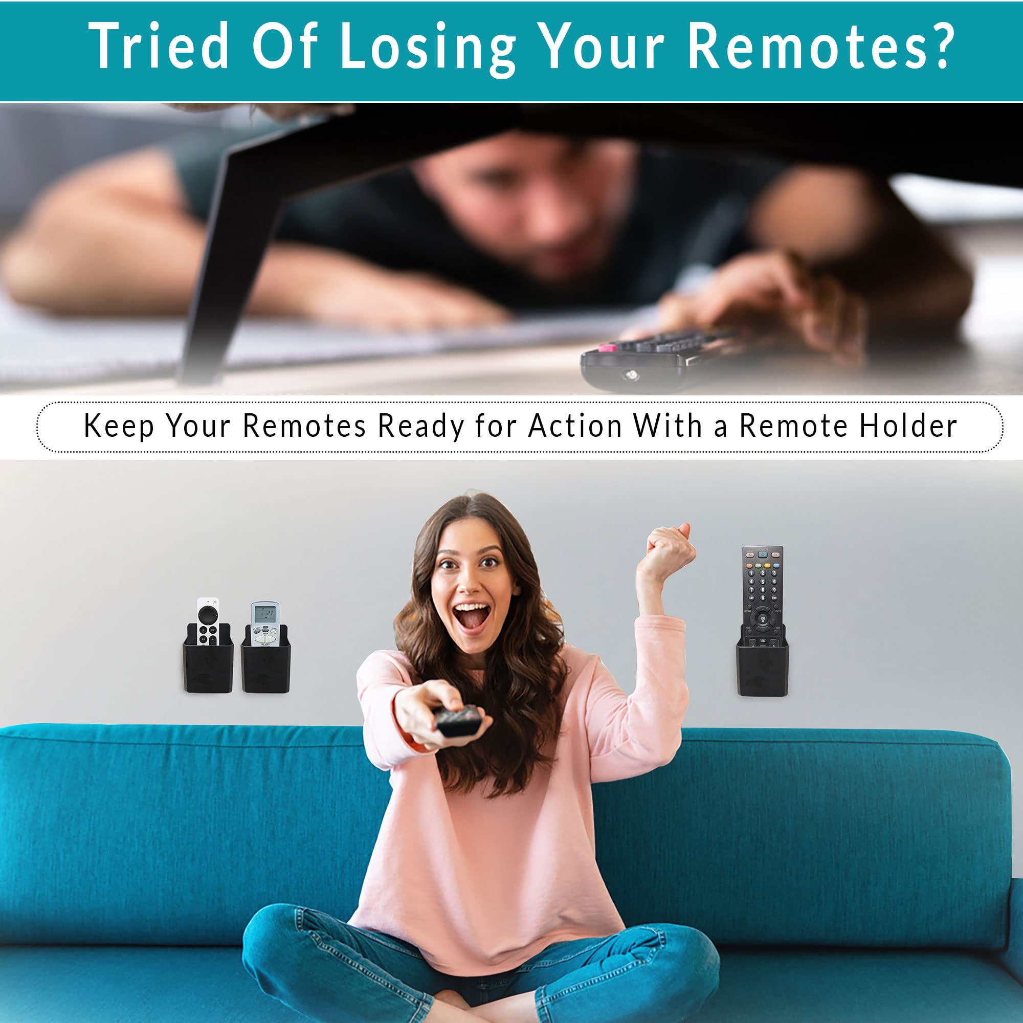 RAINBOW DOTS Remote Holder Stand Organiser Wall Mounted Pack of 1 (Black)