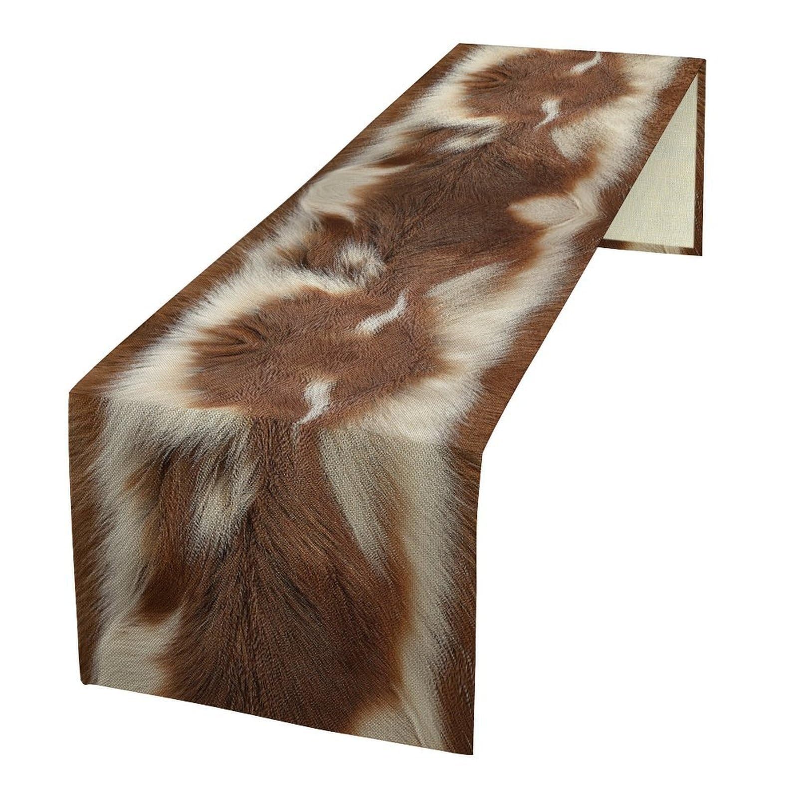 Fengmingrui Style-17 Cow Cowhide Rustic Table Runner Skin Fur Cottage Vintage Western Style Cowboy Brown Family Decoration For Cabin Farmhouse Indoor Outdoor Wedding Holiday Party Kitchen Dining Table Decor 13X36in