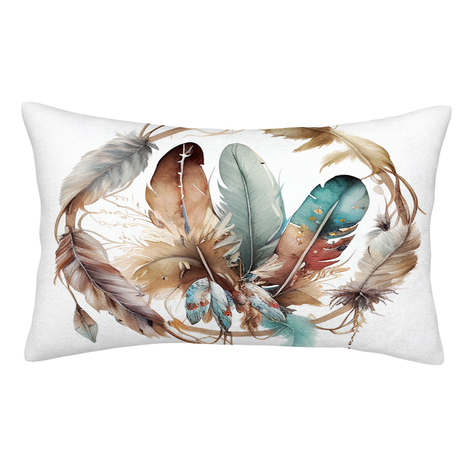 Watercolor Feather Art Printed Throw Pillow Decorative Pillow for Sofa Chair Daybed 14x20