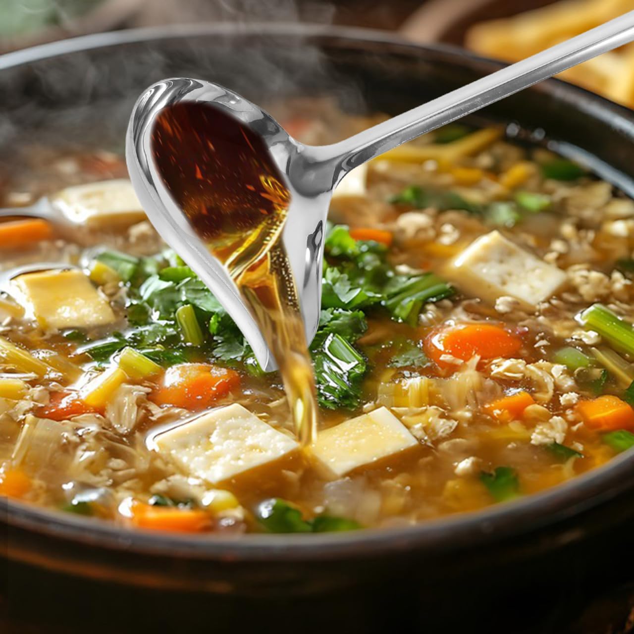 Louche à Soupe Acier Inoxydable 304 300 Ml - Long Manche Avec Bec Verseur Pour Sauces Et Huile