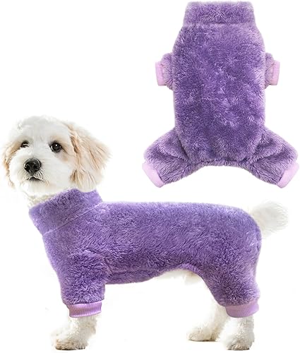 Idepet Pijama de terciopelo para perro, suéter de cuello alto para perro, mameluco de felpa suave para gatos, ropa para mascotas, traje de invierno,