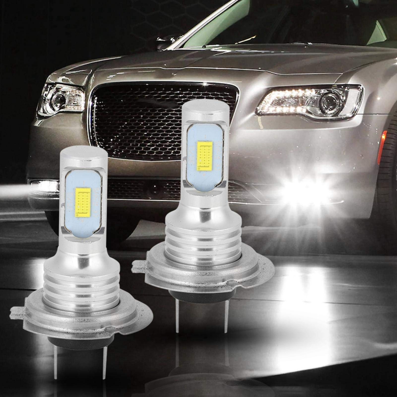 Akozon Bombilla de luz LED para Coche, 2 Piezas DC12-24V Luces antiniebla LED universales H7 80W 6000K Bombilla de luz antiniebla LED de Aluminio con decodificación para Coche