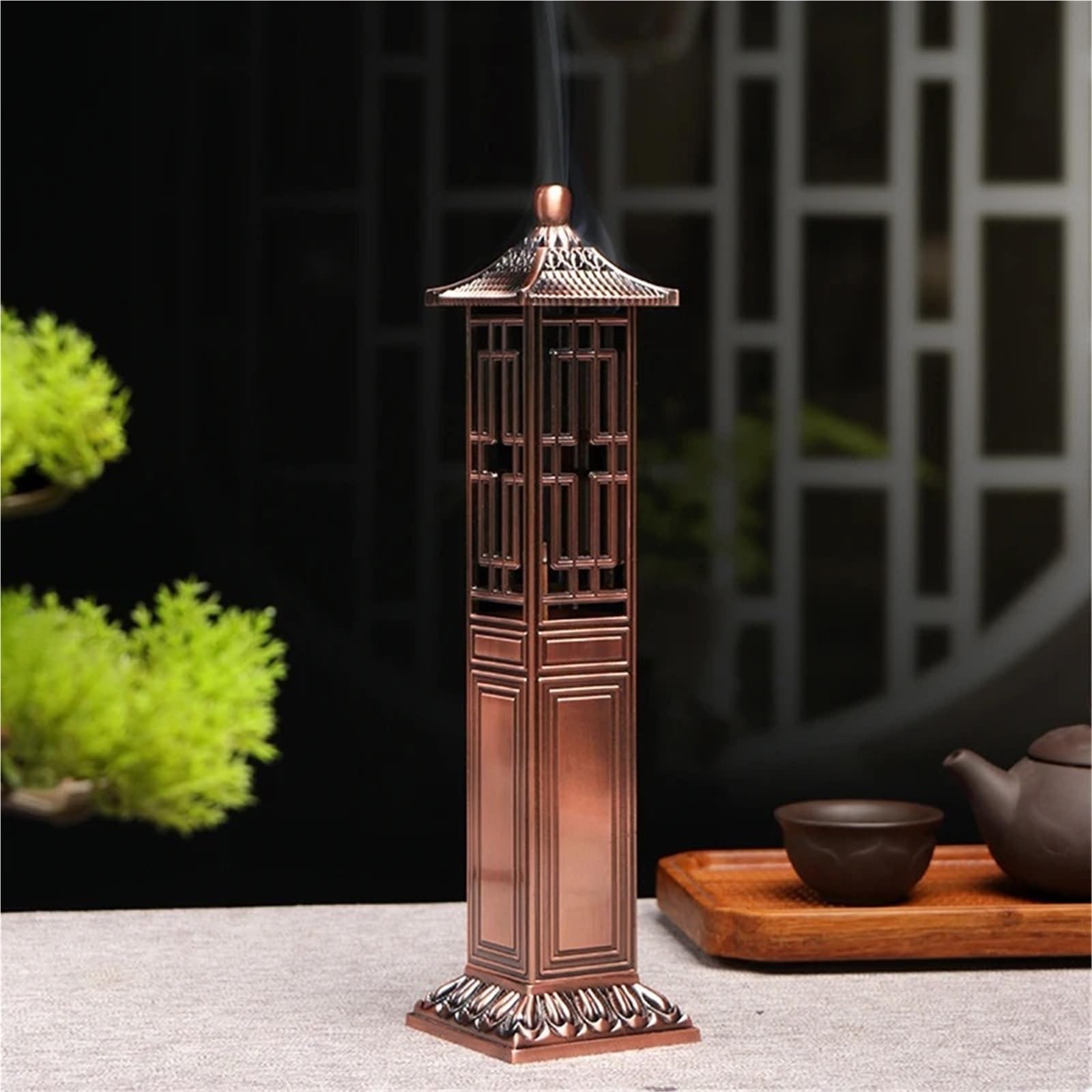 1Pcs Pavilion Vertical Incense Burner Home Indoor Sandalwood Line Holder Fragrance Ornaments für Meditation/Yoga(Bronze)