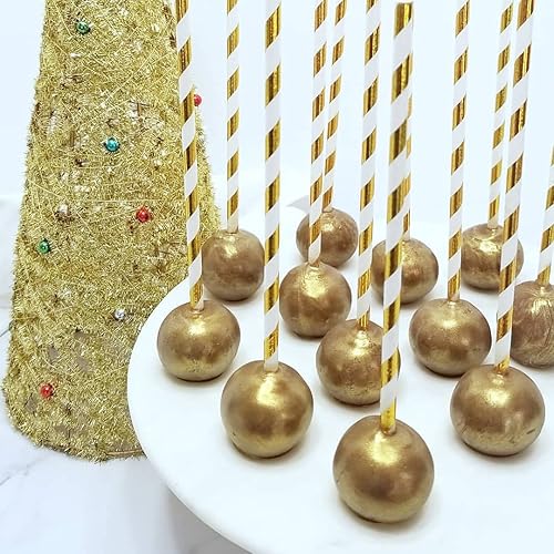 Miniatura 3 de ALINK Pajitas de papel dorado biodegradables a granel, paquete de 100 pajitas metálicas a rayas, ondas, corazones, estrellas, para cumpleaños,