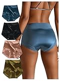 Women&apos;s Satin Silk Briefs Scallop Trim No Show Underwear Lingerie Mid Rise Panties 4 Piece