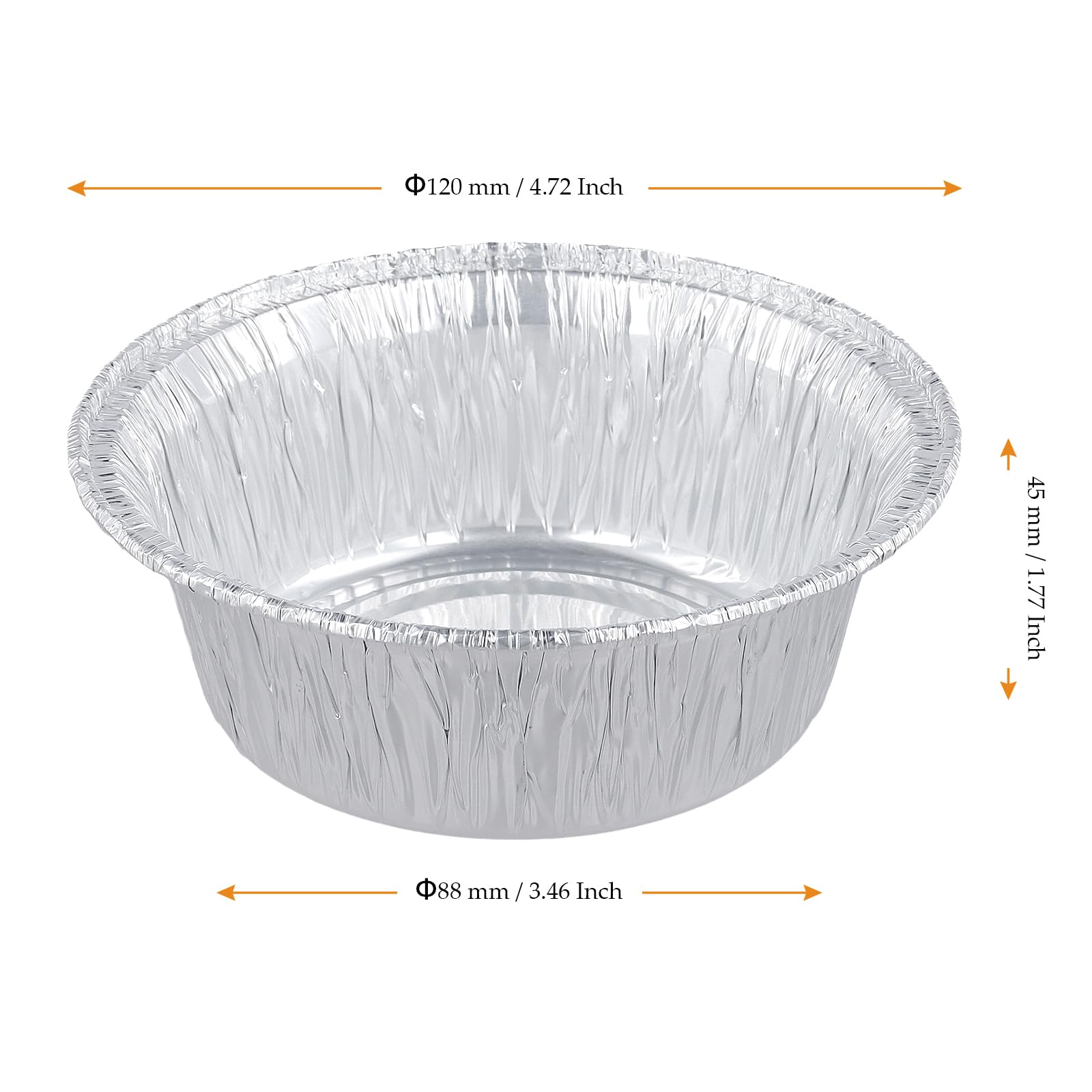 MUKCHAP Paquete de 200 platos de aluminio para tartas de 5 pulgadas, fundas redondas de aluminio de 12 x 8,8 x 4,5 cm, moldes de aluminio para hornear, barbacoa, camping