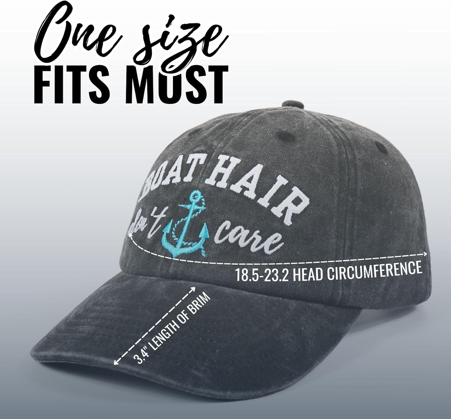 InnoBeta Boating Gifts for Women, Boat Hair Don't Care, Funny Adjustable Embroidered Hat Gifts Grey - Image 3