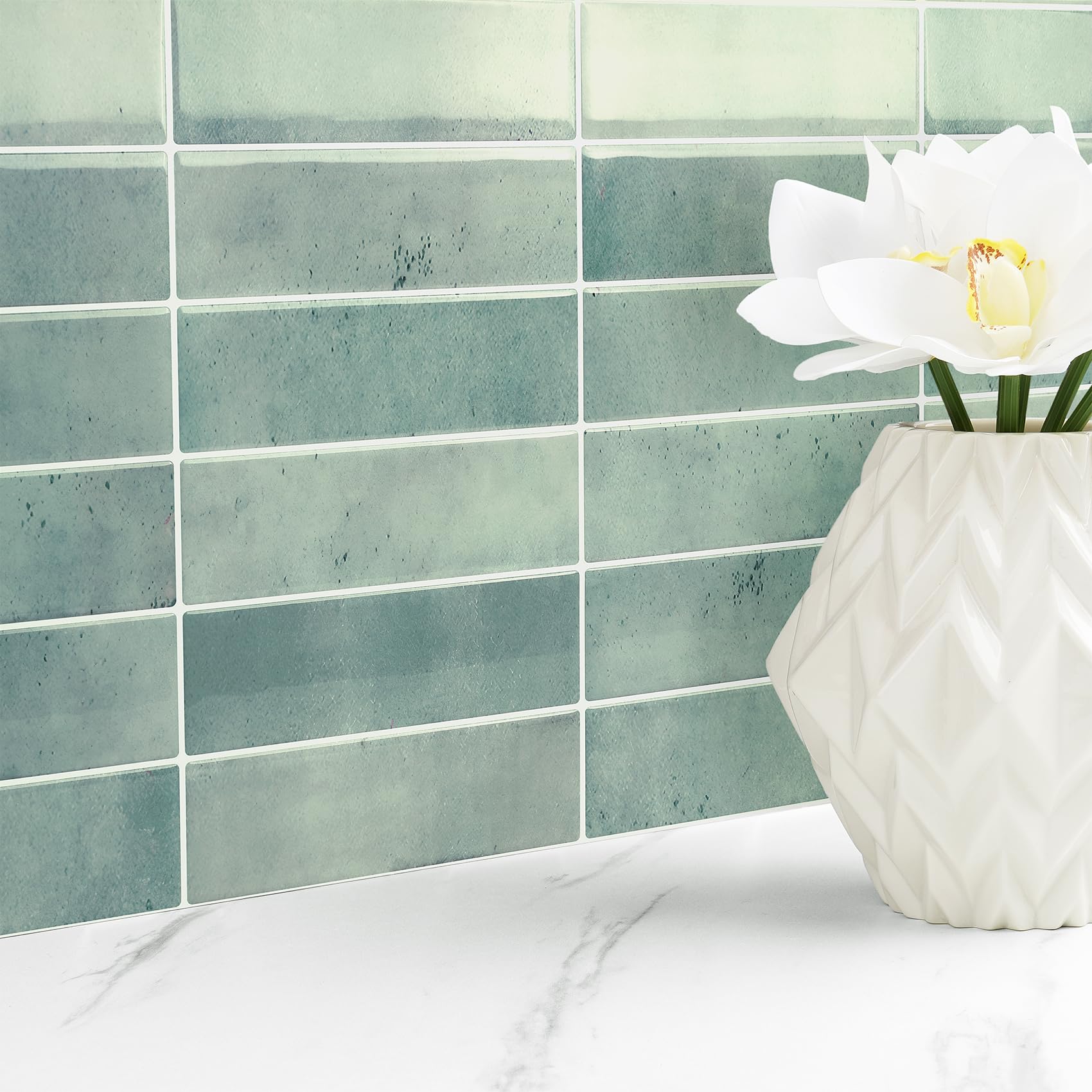 Livelynine Azulejos Adhesivos Baño 3D Verde Salvia Baldosas Adhesivas Pared Cocina 30x30CM Losetas Autoadhesivas Pared Baño Verde Agua 16 Piezas Lavable Metro Azulejos Adhesivos Cocina 3D Chimenea