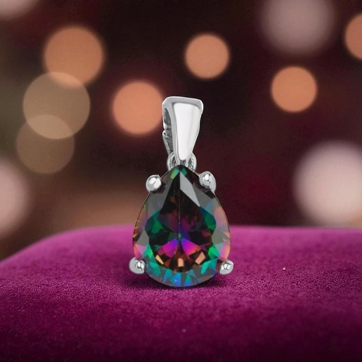 GARVIS Mystic Topaz Necklace; 925 Sterling Silver Chain: Fascinating Mystic Topaz Gemstone: For Women - Anniversary, Valentine’s Day, Birthday, Christmas, Hypoallergenic Jewelry Gift