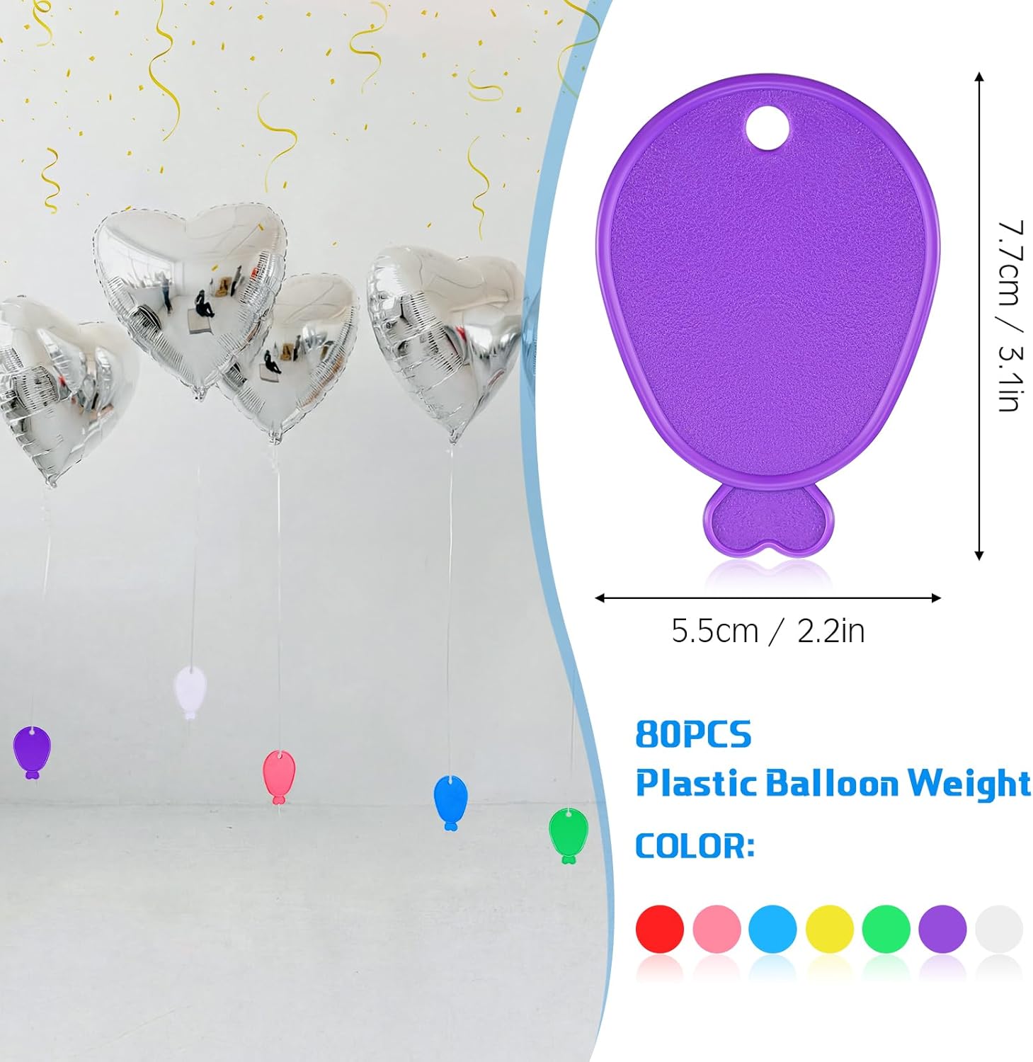 Lenwen 80 Pcs Balloon Weights Plastic Colorful Weights for Balloons for Birthday Party Decoration Wedding Holiday Celebration(Balloon Shaped,Rainbow)