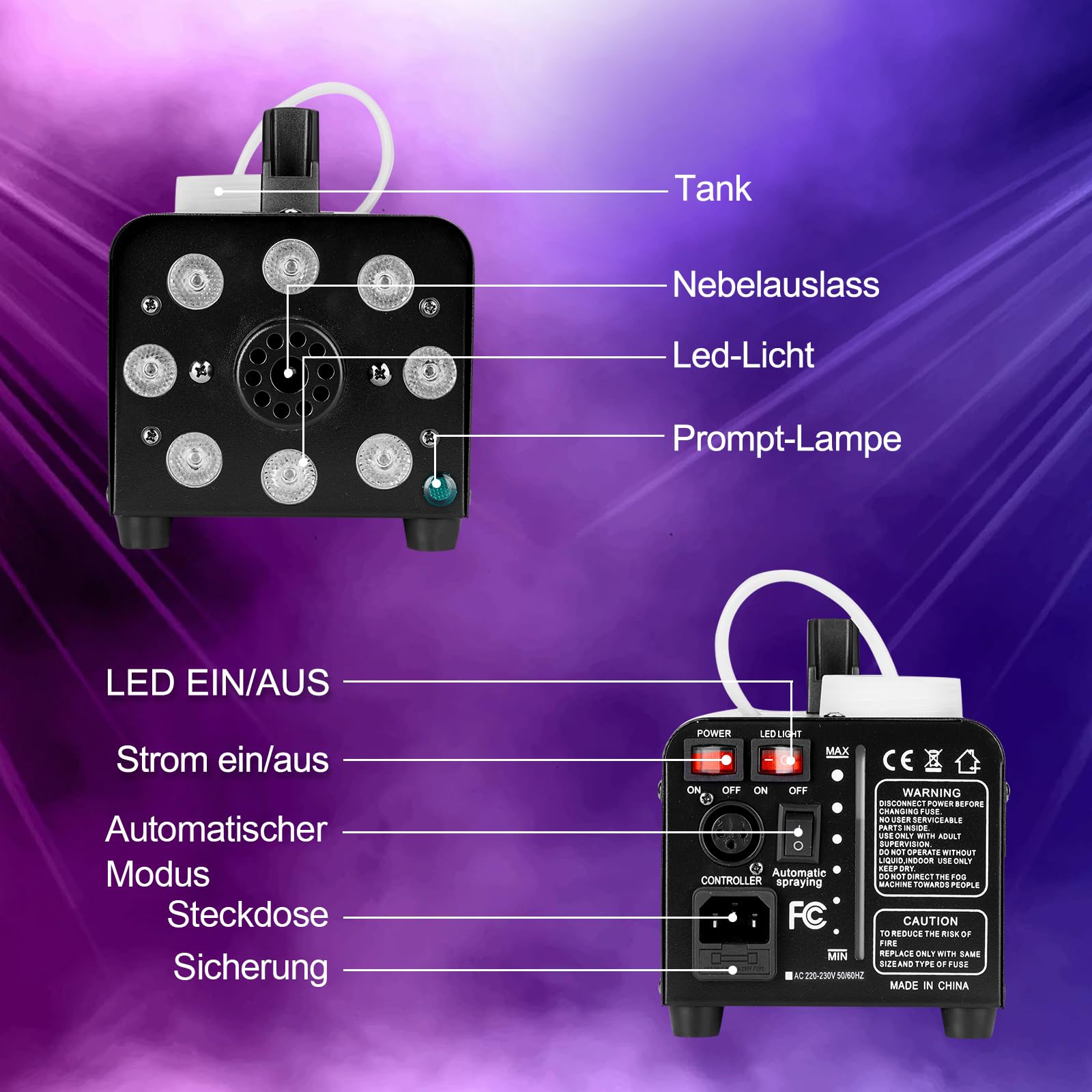 Nebelmaschine, AGPtEK Nebel Maschine mit kabelloser Fernbedienung UND LED Licht, Stabil & Tragbar, Passend für Halloween, Weihnachten, Hochzeitsfeiern & Bühnenauftritte usw