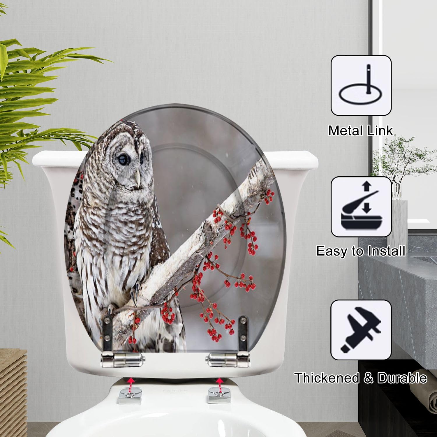 owl様 Round Toilet Seat Barred Owl Red Berries Resin Toilet Seat