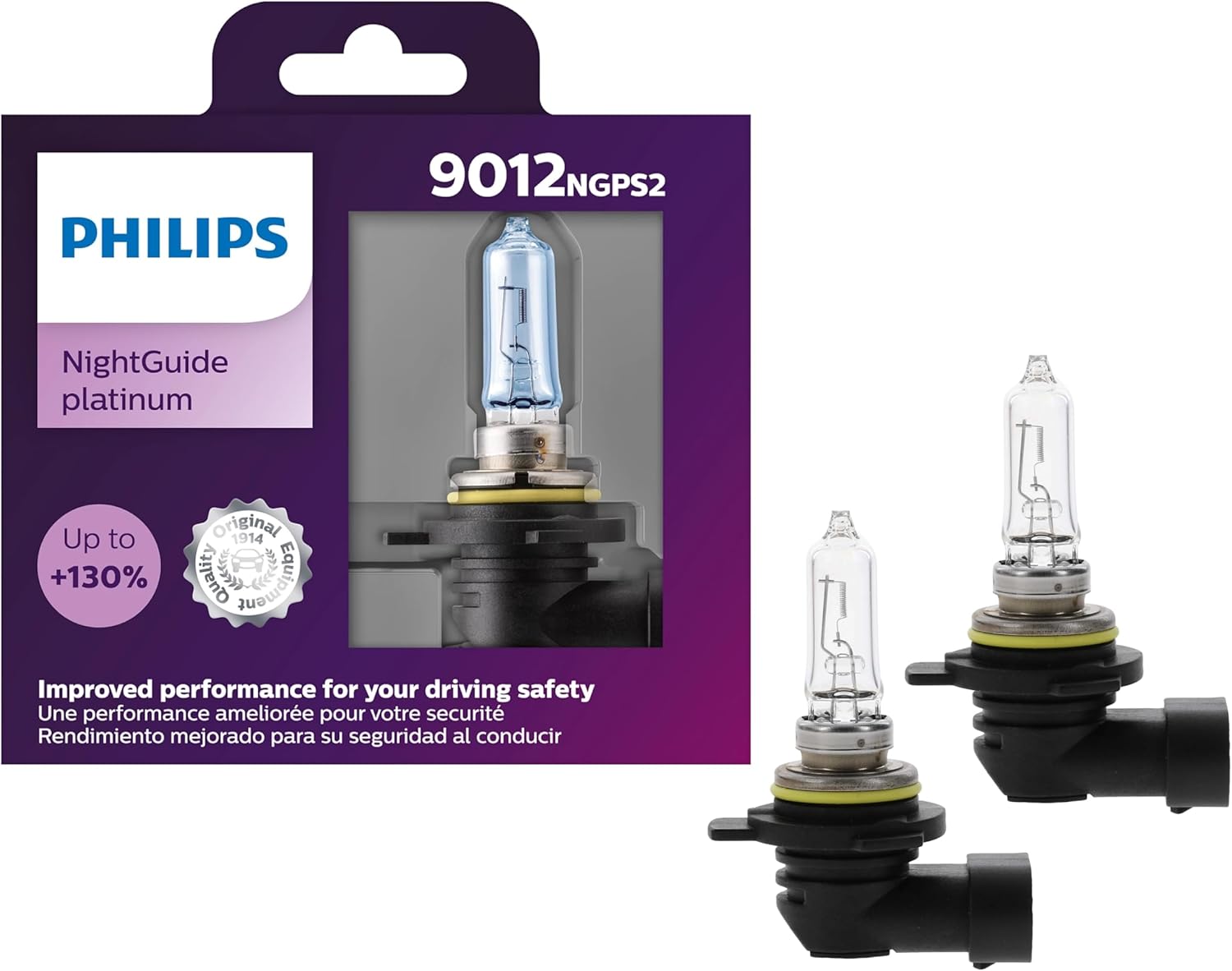 Philips Automotive Lighting 9012 NightGuide Platinum Premium Upgrade Automotive Replacement Headlight Bulb, Fits Select High Beam, Low Beam, and Fog Positions (Pack of 2)