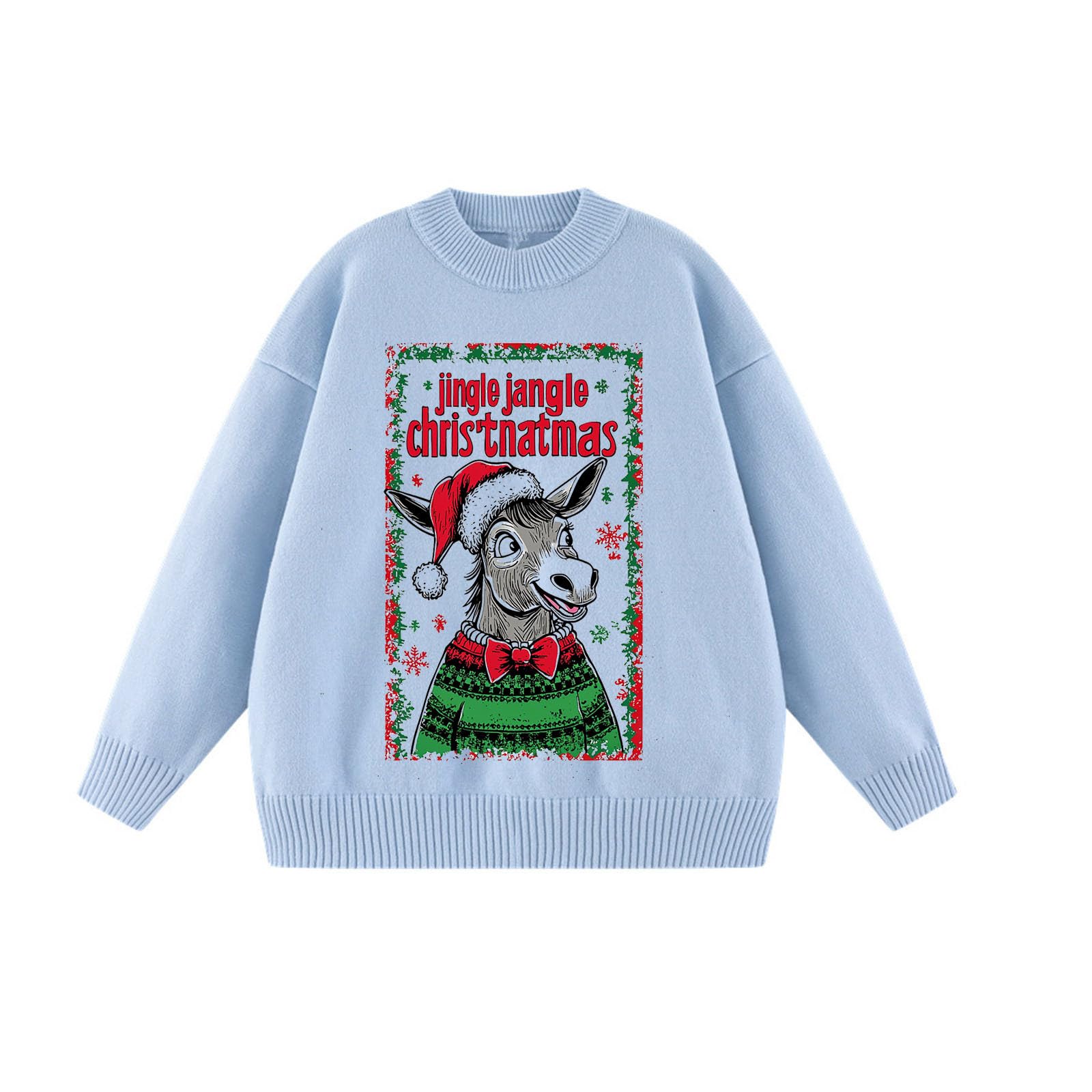 Jerséis de Navidad para mujer, Jingle Jangle Donkey, suéter feo de Navidad para mujer, punto acanalado, casual, suelto, cuello redondo, talla grande, manga larga, sudaderas divertidas