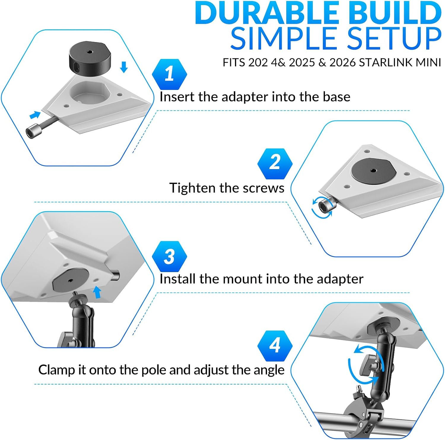 Heavy Duty Starlink Mini Mount, Upgraded Adapter Fits 2024 & 2025/2026, No Drill Starlink Mini Roof Rack Mount & RV Pole Mount, 360° Adjustable Starlink Mini Accessories for Car & Boat