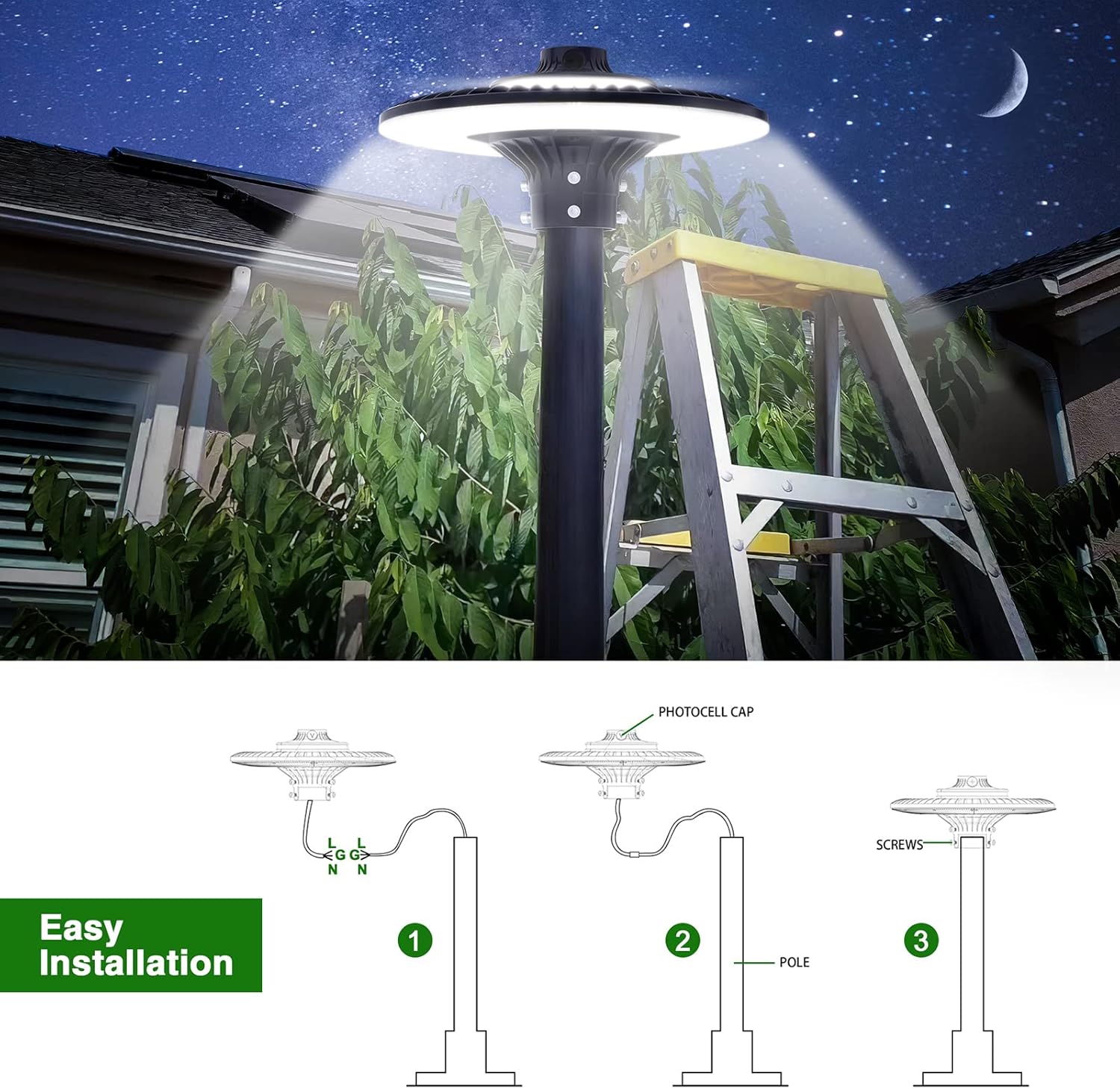 100W LED Post Top Light with Photocell, 14000Lm 5000K Circular Area Pole Lights, IP65 Waterproof Outdoor Post Light Fixtures for Garden Yard Street Parking Lot Lighting UL Listed, AC100-277V