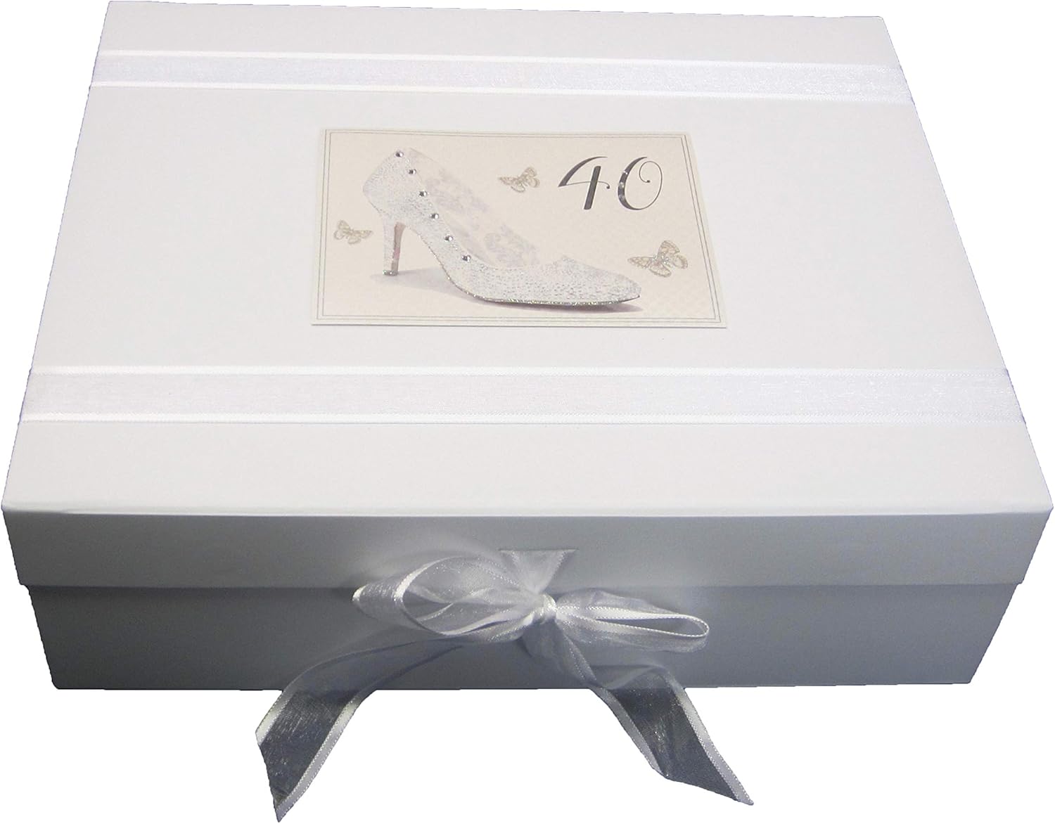 "40" Birthday Memories Silver Shoe Design Large Keepsake Box (SHU40X)