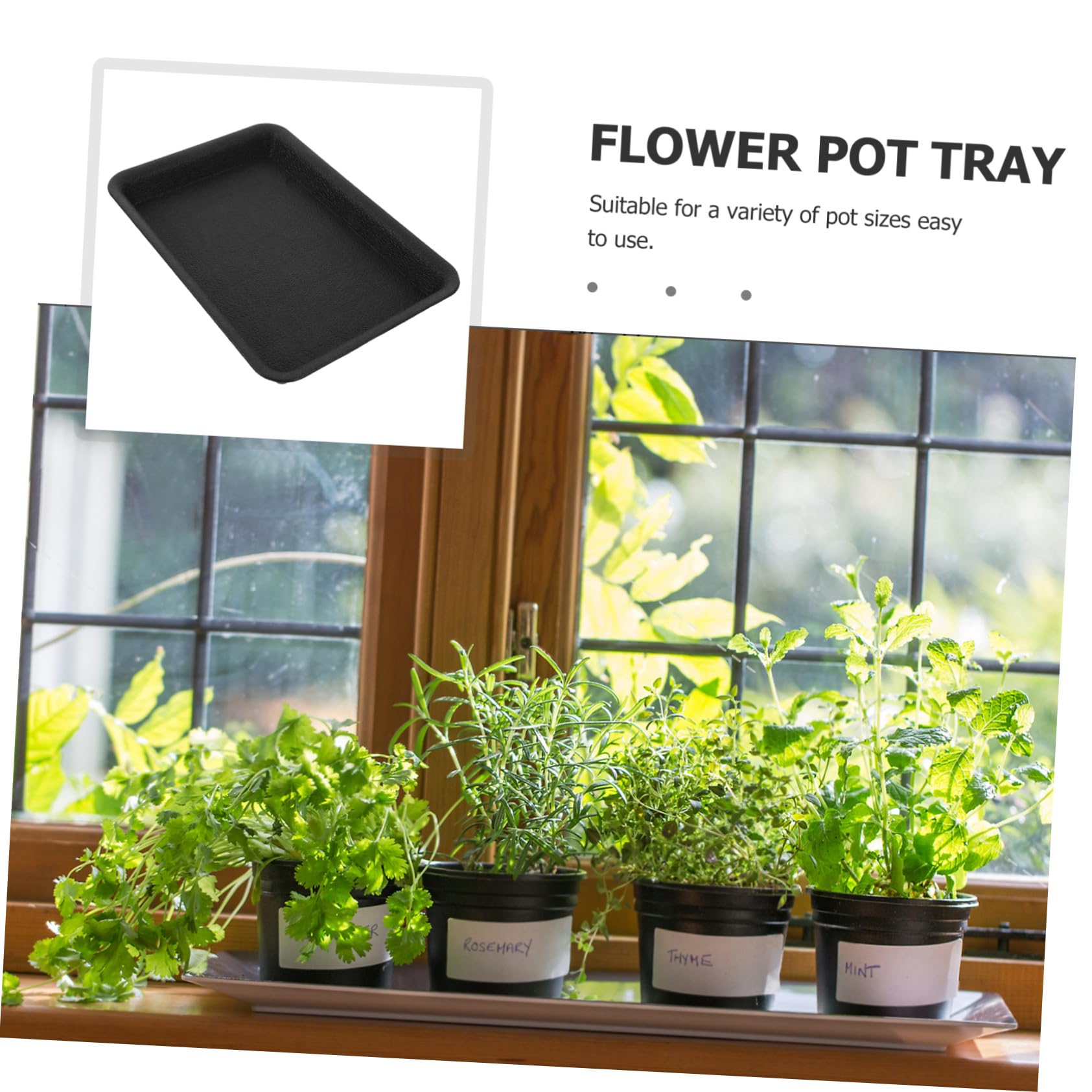 Platillos Rectangulares Negro de Plástico para Macetas 6 Piezas | Bandeja para Plantas de Mesa, Uso Exterior y Jardín, Evita Fugas, Protege Suelos y Muebles