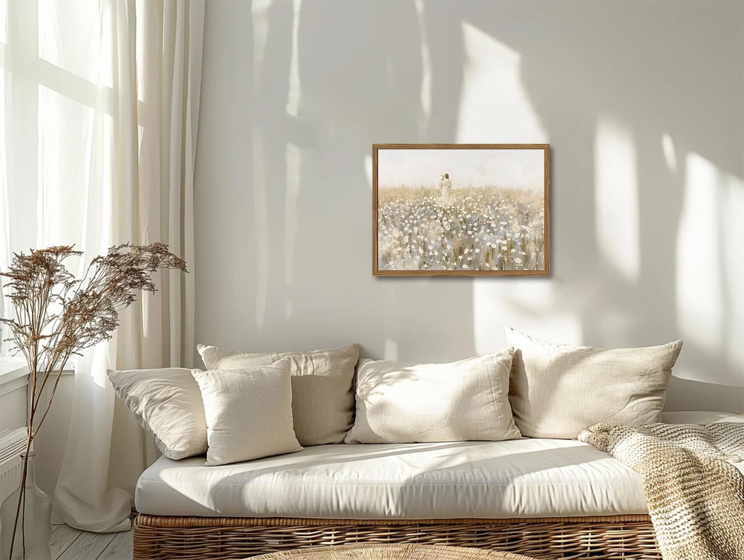 Framed Jesus and Lamb Canvas Wall Art, Christian Jesus Leaves the 99 Sheep Paintings Wall Decor, Lost Lamb Pictures Canvas Prints Religious Home Decor for Church Prayer Room Living Room 12x16 Inch - Image 2