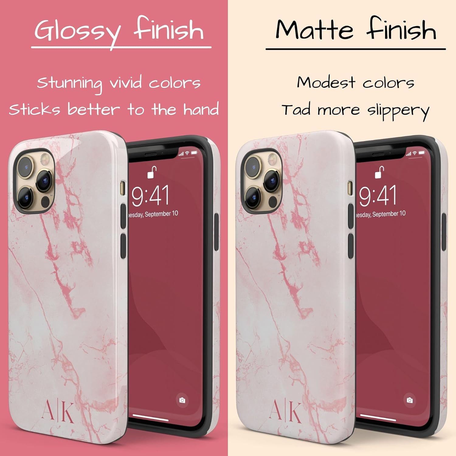 Custom Monogram Initials Pink Marble Case, MagSafe Compatible Magnetic Personalized Name Case, Compatible with iPhone 17 Air, 16 Pro Max, 15 Plus, 14, 13 Mini, 12, 11, X/XS Max, XR, 7/8