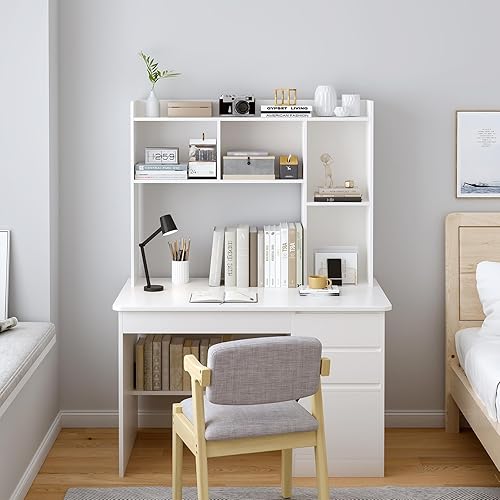 Miniatura 6 de Estantería de escritorio de madera, estante de almacenamiento de escritorio independiente con borde superior para escritorio de computadora,