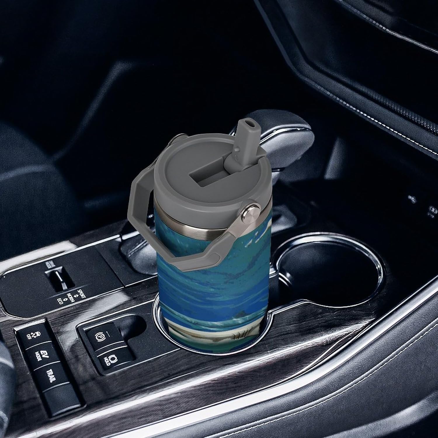 Two White Sharks Water Bottle 30 Oz Fits Car Cup Holder,Insulated Coffee Mug Large Capacity Car Cups,Stainless Steel Double Wall Sport Bottle for Travel Sports Gym