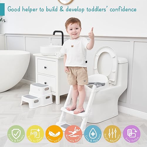 Miniatura 4 de Forbena Potty Training Toilet Seat with Step Stool Ladder, Toddler Kids Potty Seat for Boys Girls, Non Slip Foldable Toilet Training Seat with Soft
