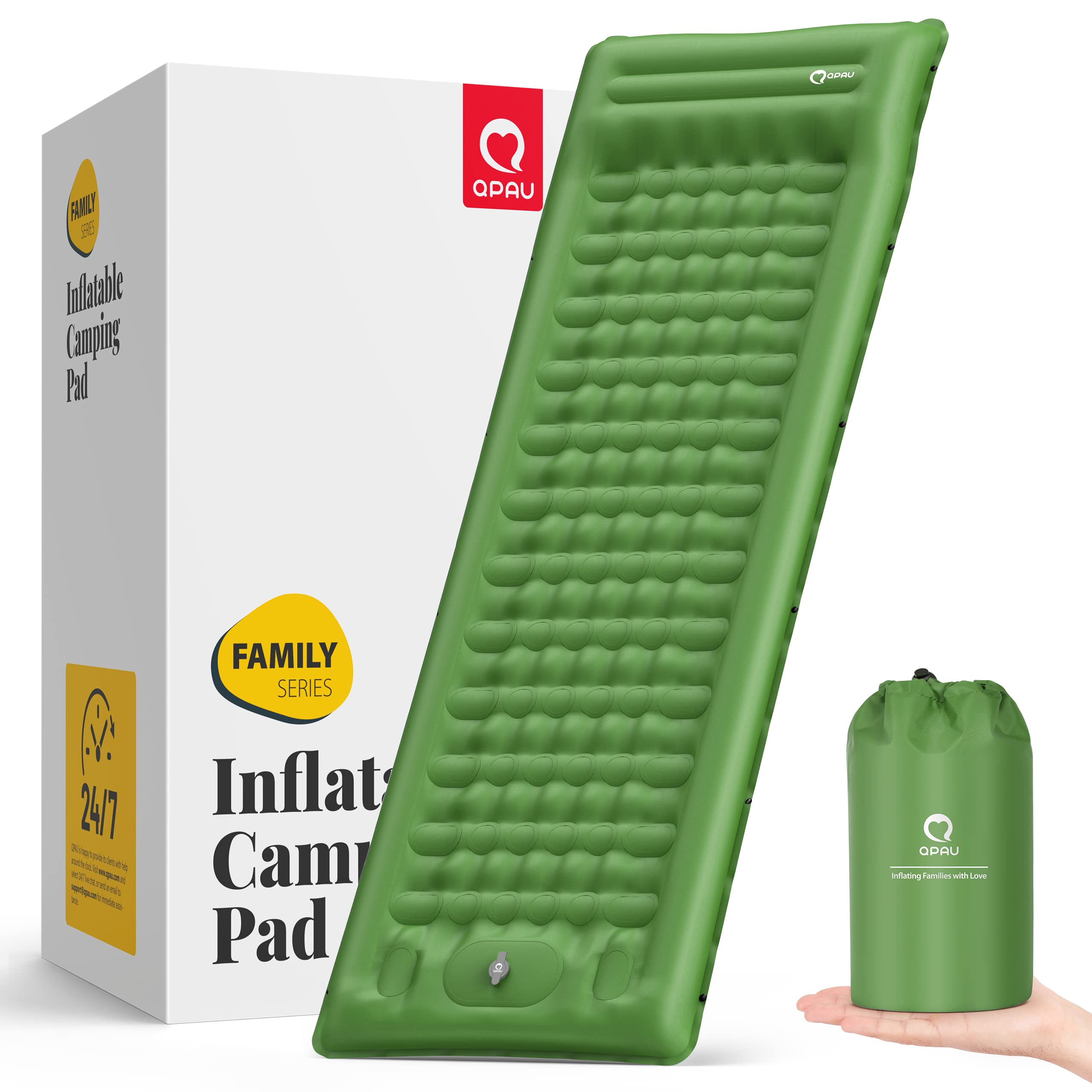 QPAU Camping Sleeping Pad, Camping Mat, Enhanced Support for Healthy Comfort Sleep, with Built-in Foot Pump, 4.7 Inch Durable Sleeping Mattress for Camping, Hiking, Backpacking and Home - Green-1