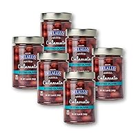 Vista 1 de DeLallo Aceitunas kalamata griegas sin hueso, tarro de 5.64 onzas, (paquete de 6), curadas naturalmente y en salmuera, perfectas para aperitivos