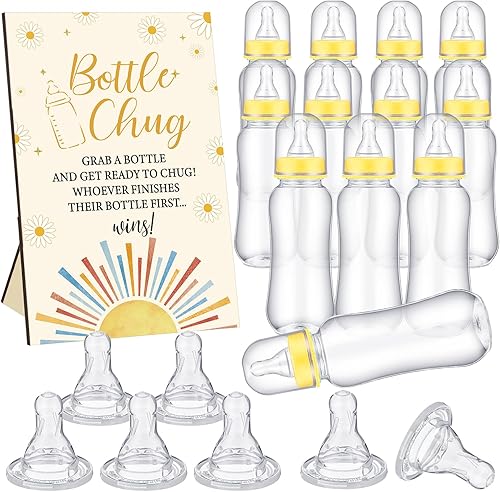 Vista 27 de TrelaCo Safari Cool Baby Shower Games Bottle Chug Sign Wooden Jungle Animals Set de regalo para revelación de género suministros de fiesta y 12 Verde