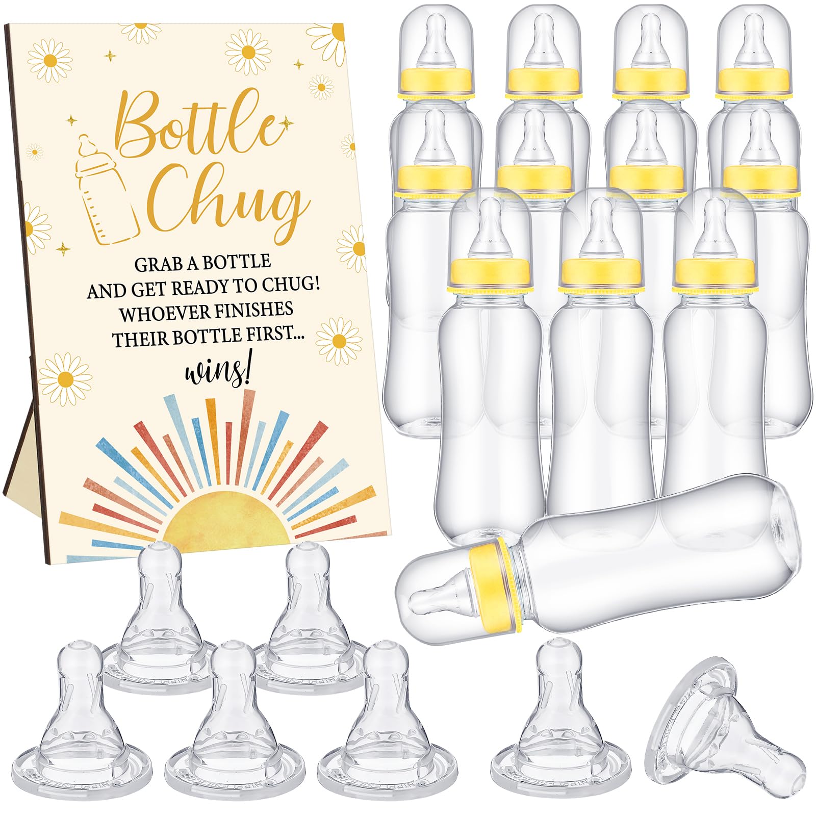 Trelaco 12 Pcs Here Comes The Son Baby Shower Games Bottle Chug Wooden Sign