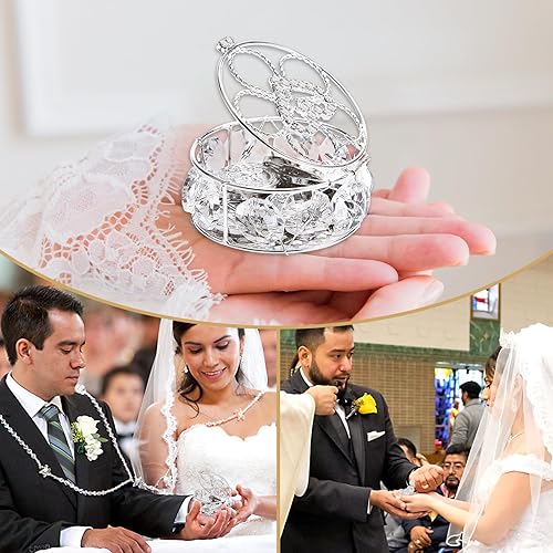 Miniatura 6 de Arras de Boda Católica, Arras para Boda Católica, caja de regalo de plata con 13 monedas de cristal decorativo de diamantes de imitación, Arras de