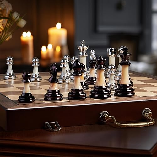 Miniatura 5 de Juego de ajedrez de lujo de 16.5 pulgadas, juego de mesa de ajedrez plegable grande de madera con asa, piezas de ajedrez acrílico ponderadas - 3.5