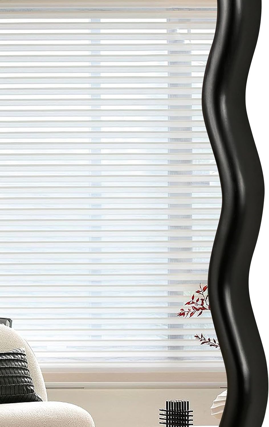 40" x 28" Wavy Mirror, Wall Mounted Modern Decorative Mirror, Rectangle Wooden Frame, Clear Hd Glass for Cloakroom Bedroom, Bathroom, Living Room(Black)