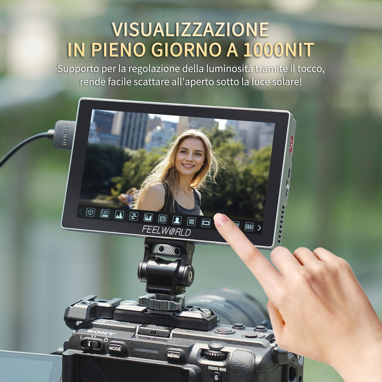 FEELWORLD P6X 1000Nit Alluminio Monitor da Campo per Fotocamera,5.5 Pollici Touchscreen Monitor video per Fotocamera con con batteria F750 e borsa 4K HDMI, Full HD,3D-LUT, HDR, forma d'onda