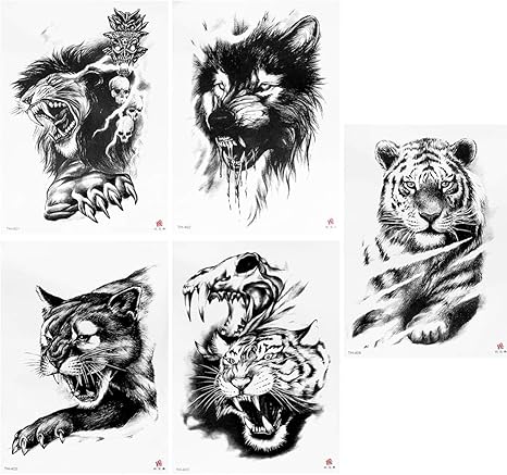 Amazon Co Jp ユニークな 5枚アーム一時的な入れ墨ステッカー 男性の女性のための防水一時的な入れ墨動物タイガーライオンオオカミ特大フェイク タトゥハロウィーンタトゥーステッカー 神秘 服 ファッション小物