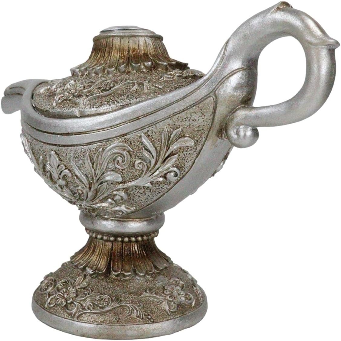 Ebros Gift Floral Ornate Aladdin Genie Magical Lamp Shaped Backflow Incense Cone Holder Burner Figurine Altar Arabian Night Middle Eastern Magic Lamps Design Home Aromatherapy Accent Sculpture