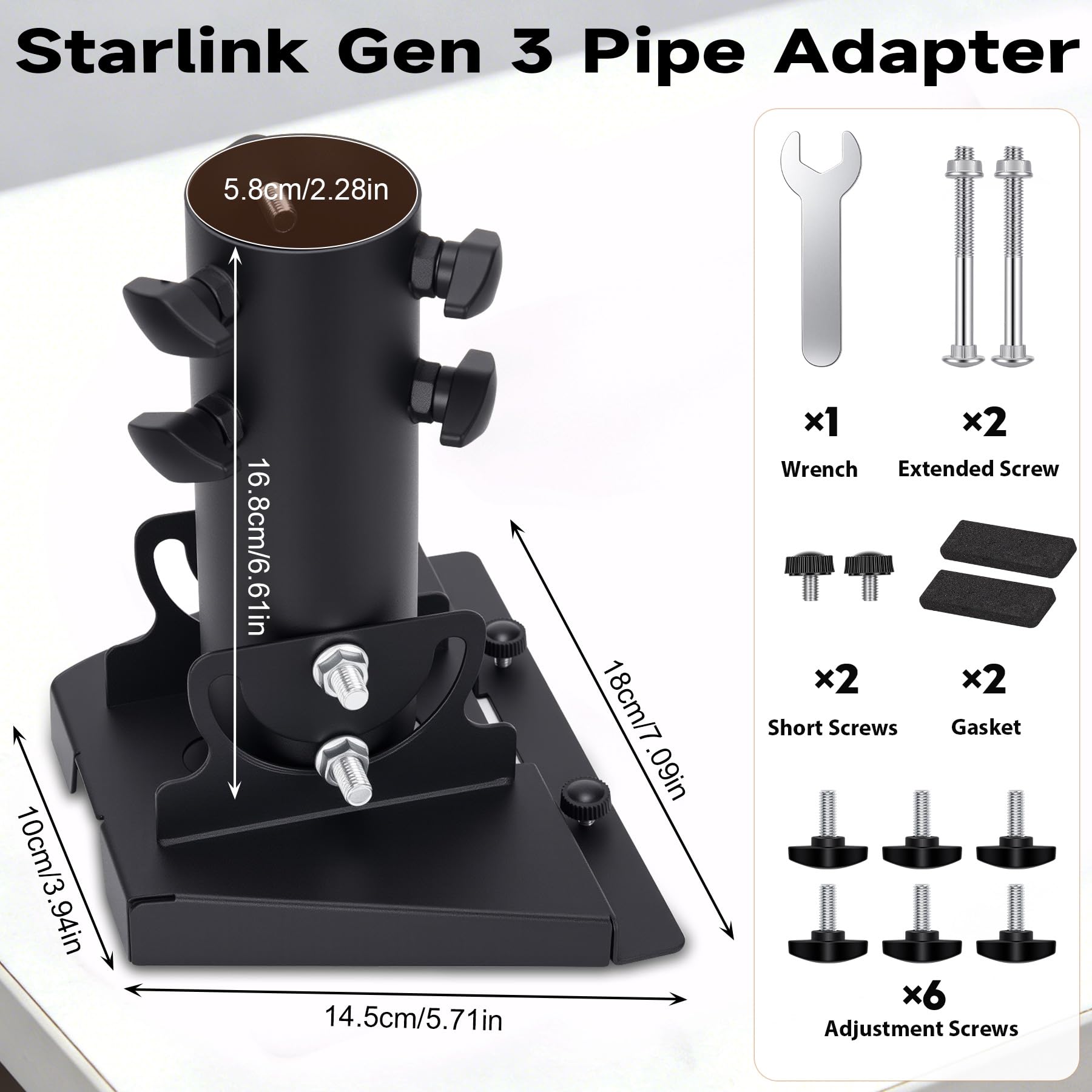 Supporto per Starlink Gen 3 Regolabile 180°, Adattatore per Tubi per Montaggio Muro o Tetto, Kit di Montaggio Starlink Compatibile con Antenna Standard Starlink V3 per Palo 1,1 a 2,1 pollici(28-54 mm)