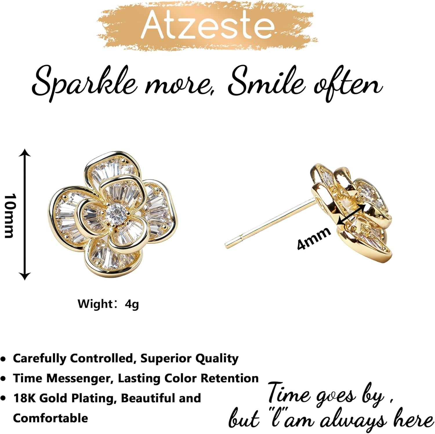 Shiny Gold Earrings for Women,14K Gold Plated Earrings for Women, 3 Pairs 14K Real Gold Plated Dainty & Trendy Stud Earrings for Fashion Jewelry Gifts Set - Image 3