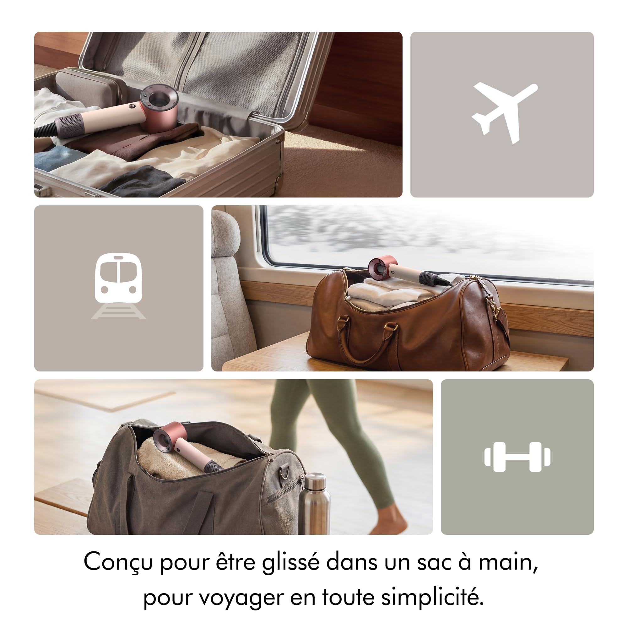 Dyson Supersonic Travel™ Sèche‑cheveux – Compact & Léger, Séchage Rapide, 1220W, Tension Universelle, Contrôle Intelligent de la Chaleur, Compatible Accessoires Supersonic, Rose Céramique