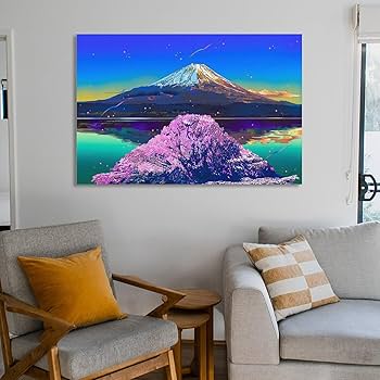 Amazon.co.jp: 鈴木英人の作品 《湖畔の桜富士》 アート