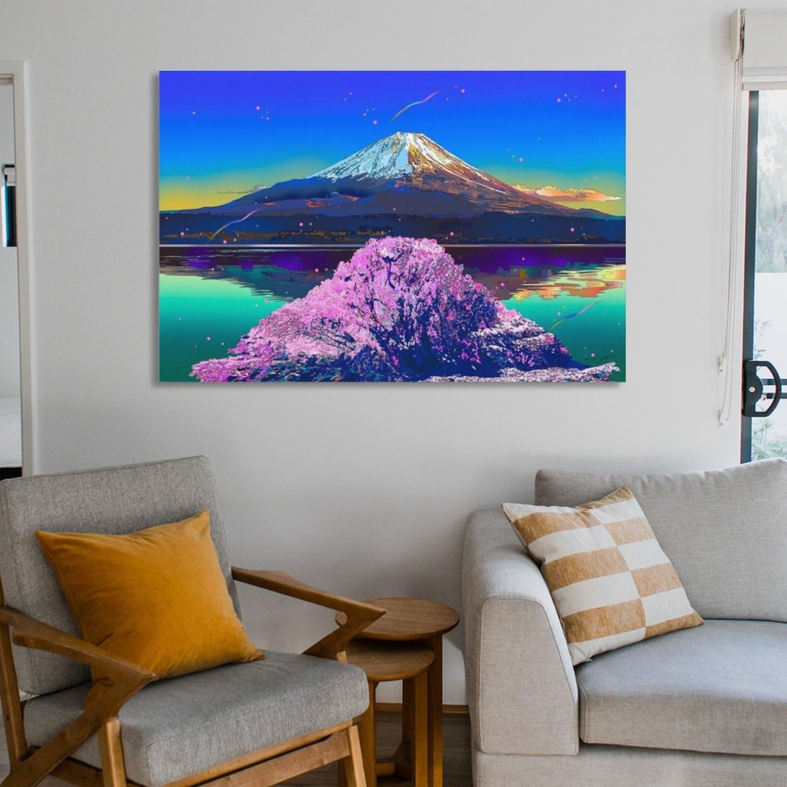 Amazon.co.jp: 鈴木英人の作品 《湖畔の桜富士》 アート ポスター