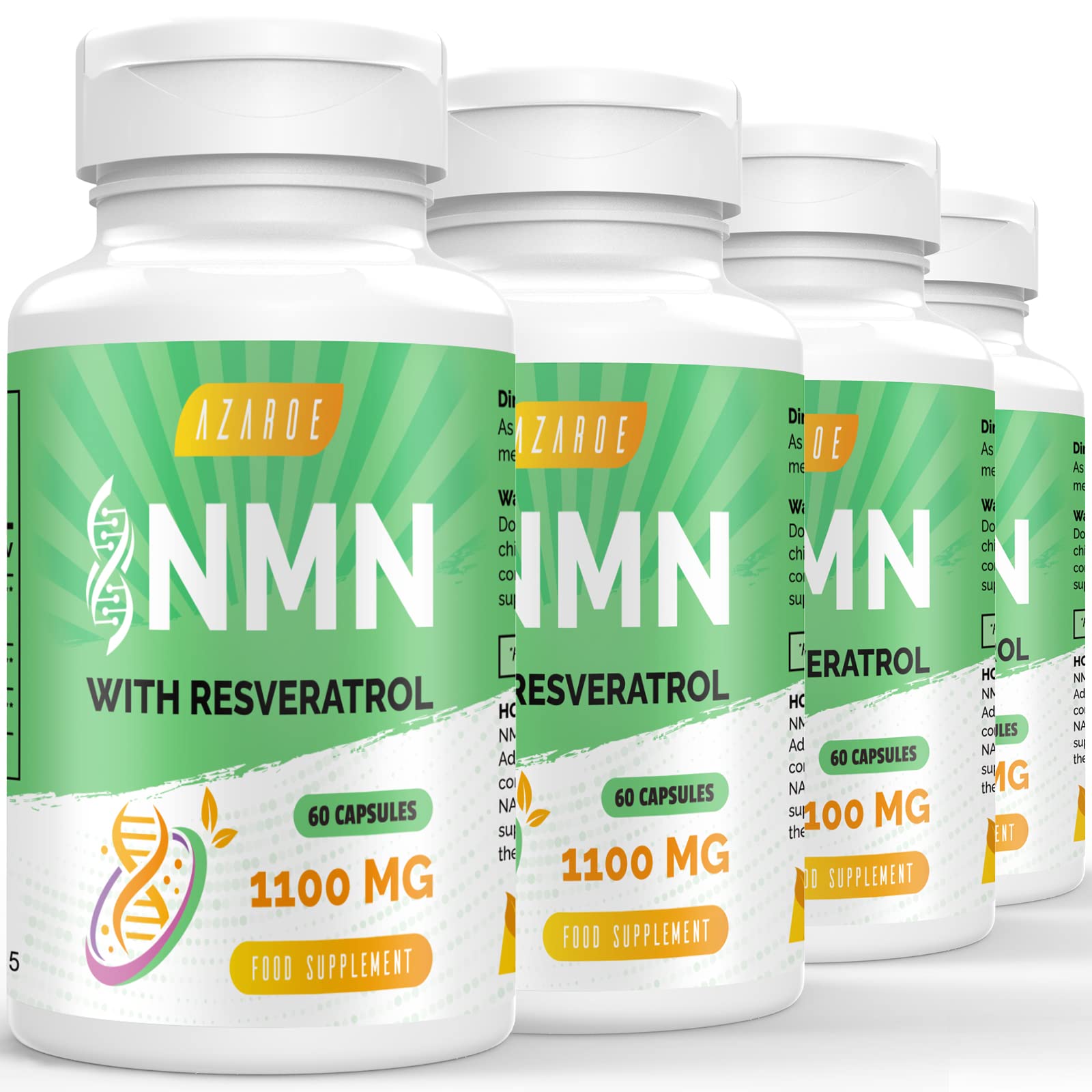 Máxima Pureza NAD+ con Trans-Resveratrol 1100 mg y Pimienta Negra 50 mg para Mejor Absorción y Aumento de Niveles de NAD+ (60 unidad (Paquete de 4))